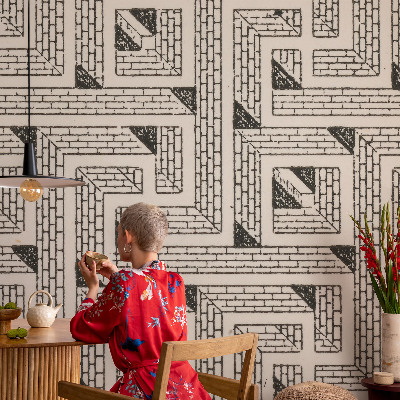Peel and stick wall mural for kids' room with a brick maze design