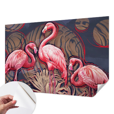 Children's wall mural with a pink flamingo motif