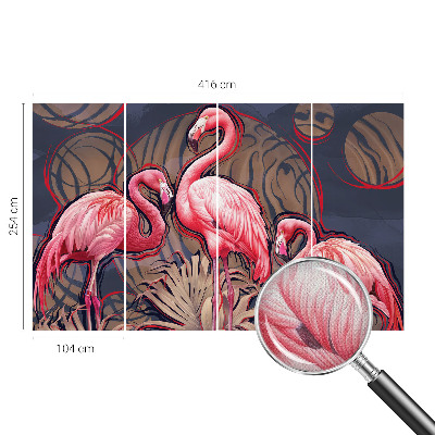 Children's wall mural with a pink flamingo motif