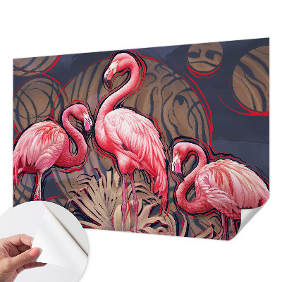 Children's wall mural with a pink flamingo motif