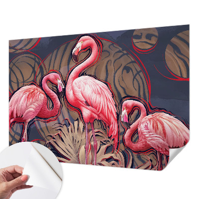 Children's wall mural with a pink flamingo motif