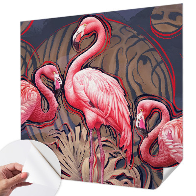 Children's wall mural with a pink flamingo motif