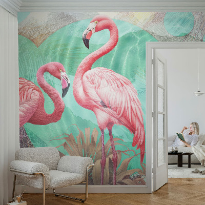Nursery wall mural with an exotic birds design