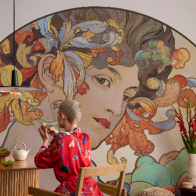 Baby room wall mural with a colorful Art Nouveau design