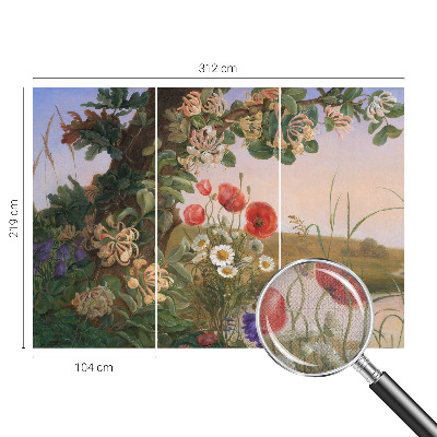 Peel and stick wallpaper mural with a floral idyll design