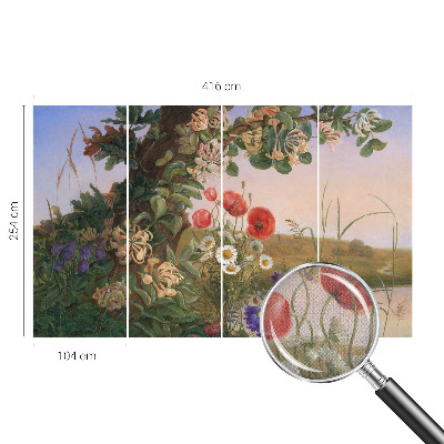 Peel and stick wallpaper mural with a floral idyll design