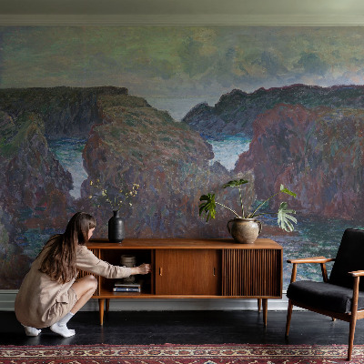 Self-adhesive wall mural with a rocky coast motif