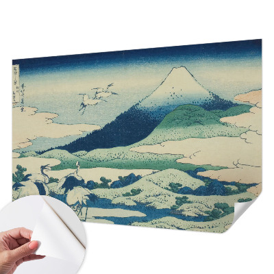 Peel and stick wall mural for bedroom with a cranes and mountains design
