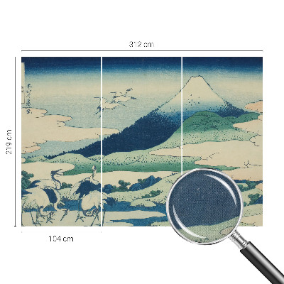 Peel and stick wall mural for bedroom with a cranes and mountains design
