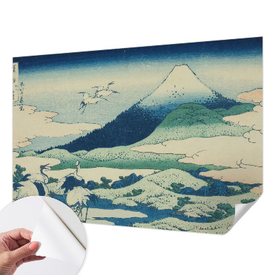 Peel and stick wall mural for bedroom with a cranes and mountains design