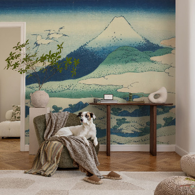 Peel and stick wall mural for bedroom with a cranes and mountains design