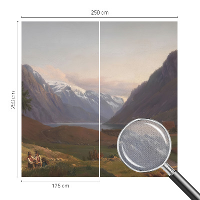 Peel and stick wall mural for living room with a mountain panorama design