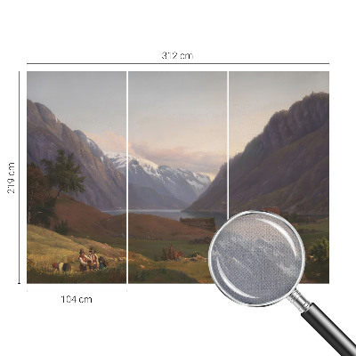 Peel and stick wall mural for living room with a mountain panorama design
