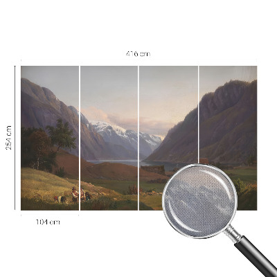 Peel and stick wall mural for living room with a mountain panorama design