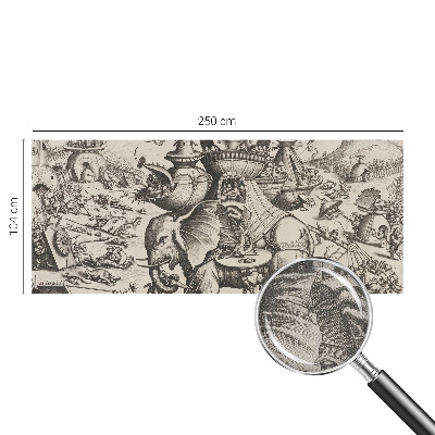 Peel and stick wall mural for kids' room with a playful grotesque battle design