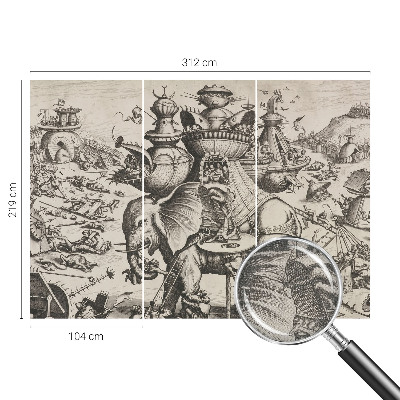 Peel and stick wall mural for kids' room with a playful grotesque battle design