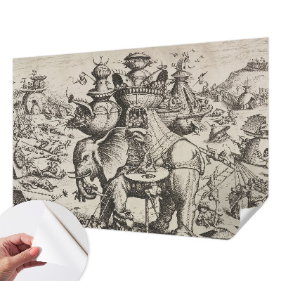 Peel and stick wall mural for kids' room with a playful grotesque battle design
