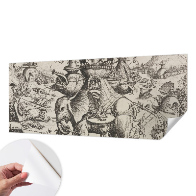 Peel and stick wall mural for kids' room A grotesque battle
