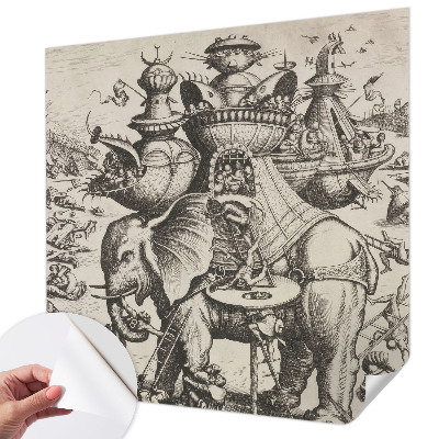 Peel and stick wall mural for kids' room with a playful grotesque battle design