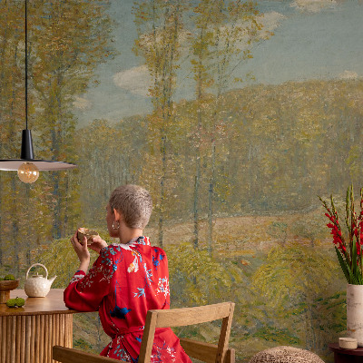 Baby room wall mural with a forest landscape design
