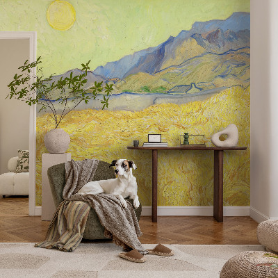 3D photo wallpaper mural featuring a wheat field scene