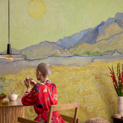 3D photo wallpaper mural featuring a wheat field scene