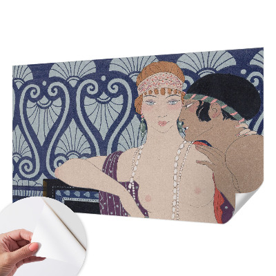 Peel and stick wall mural featuring an artistic depiction of a couple