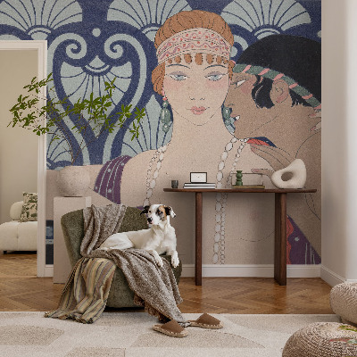 Peel and stick wall mural featuring an artistic depiction of a couple