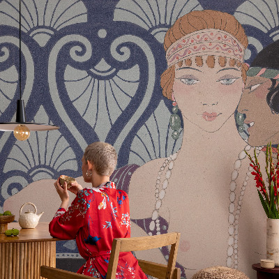Peel and stick wall mural featuring an artistic depiction of a couple