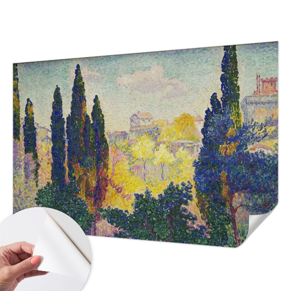 Self-adhesive wall mural with an impressionist landscape design