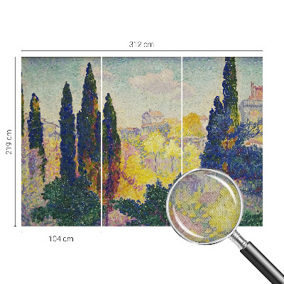 Self-adhesive wall mural with an impressionist landscape design