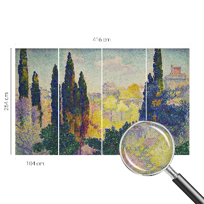 Self-adhesive wall mural with an impressionist landscape design