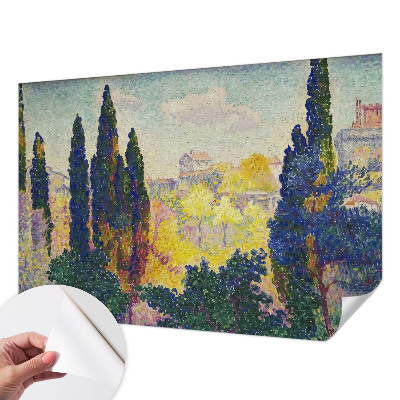 Self-adhesive wall mural with an impressionist landscape design