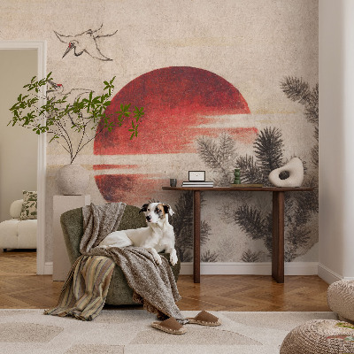 Removable wall mural with an eastern forest design