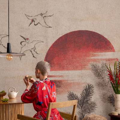 Removable wall mural with an eastern forest design