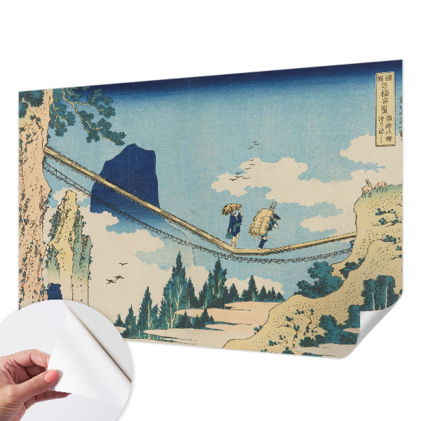 Stick-on wall mural with a mountain bridge design