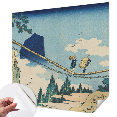 Stick-on wall mural with a mountain bridge design