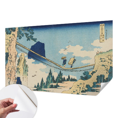 Stick-on wall mural with a mountain bridge design