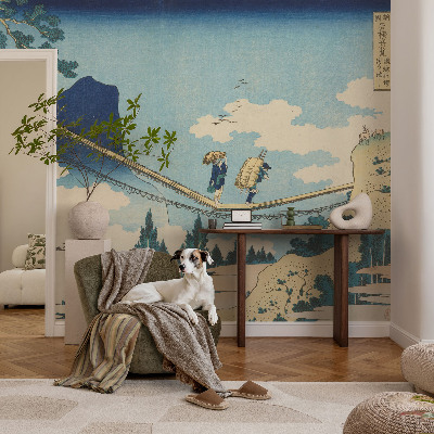 Stick-on wall mural with a mountain bridge design
