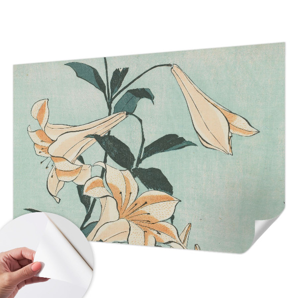 Removable wall mural wallpaper with a delicate lilies motif