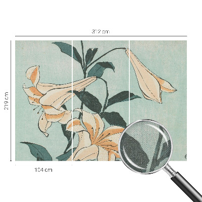 Removable wall mural wallpaper with a delicate lilies motif