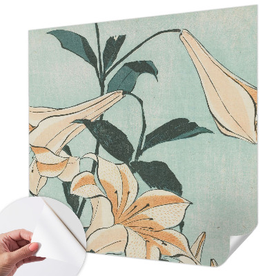 Removable wall mural wallpaper with a delicate lilies motif