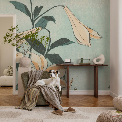 Removable wall mural wallpaper with a delicate lilies motif