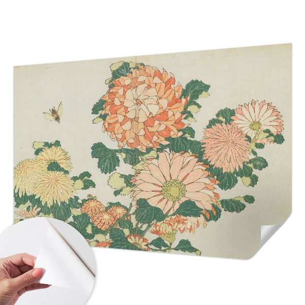 Peel and stick wall mural for living room with chrysanthemum flower design