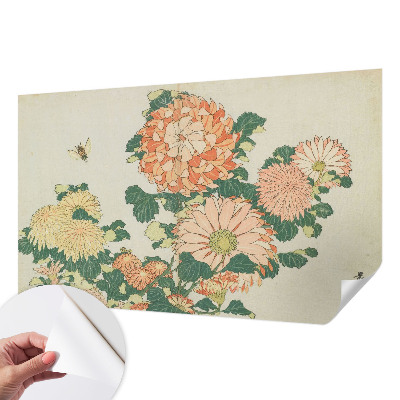 Peel and stick wall mural for living room with chrysanthemum flower design
