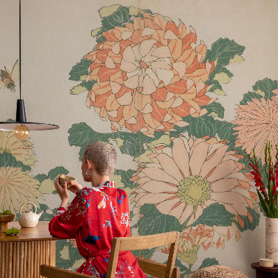 Peel and stick wall mural for living room with chrysanthemum flower design