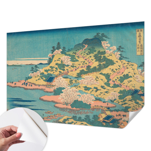 Peel and stick wall mural for kids' room featuring a Japanese landscape design