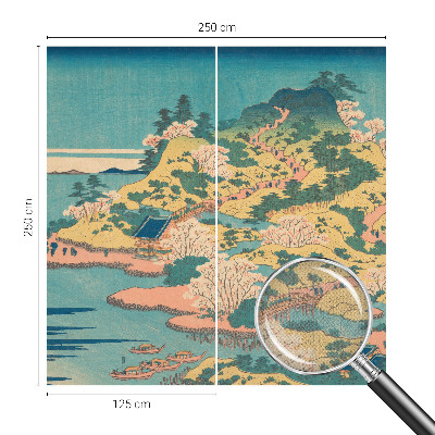 Peel and stick wall mural for kids' room featuring a Japanese landscape design