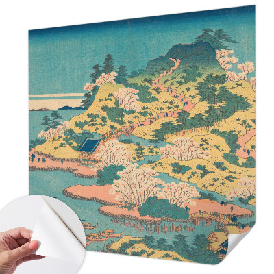 Peel and stick wall mural for kids' room featuring a Japanese landscape design