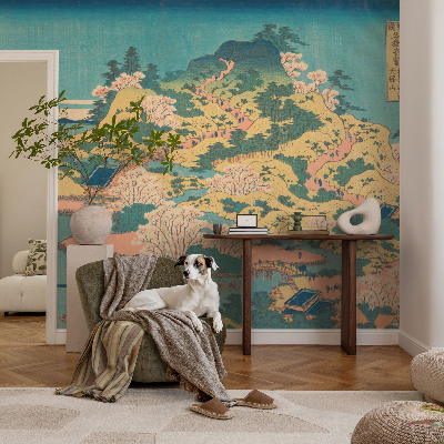 Peel and stick wall mural for kids' room featuring a Japanese landscape design